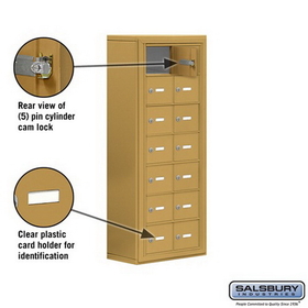 Salsbury Industries 19078-14GSK Cell Phone Storage Locker - 7 Door High Unit (8 Inch Deep Compartments) - 14 A Doors - Gold - Surface Mounted - Master Keyed Locks