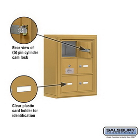 Salsbury Industries 19135-06GSK Cell Phone Storage Locker - with Front Access Panel - 3 Door High Unit (5 Inch Deep Compartments) - 6 A Doors (5 usable) - Gold - Surface Mounted - Master Keyed Locks