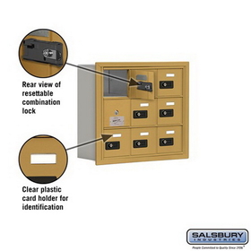 Salsbury Industries 19135-09GRC Cell Phone Storage Locker-with Front Access Panel-3 Door High Unit (5 Inch Deep Compartments)-9 A Doors (8 usable)-Gold-Recessed Mounted-Resettable Combination Locks