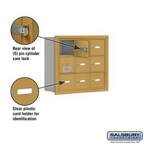 Salsbury Industries 19135-09GRK Cell Phone Storage Locker - with Front Access Panel - 3 Door High Unit(5 Inch Deep Compartments)- 9 A Doors(8 usable)- Gold - Recessed Mounted - Master Keyed Locks