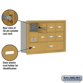 Salsbury Industries 19135-10GRK Cell Phone Storage Locker-with Front Access Panel-3 Door High Unit(5 Inch Deep Compartments)-8 A Doors(7 usable)and 2 B Doors-Gold-Recessed Mounted-Master Keyed Locks