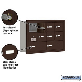 Salsbury Industries 19135-10ZRK Cell Phone Storage Locker-3 Door High Unit(5 Inch Deep Compartments)-8 A Doors(7 usable)and 2 B Doors-Bronze-Recessed Mounted-Master Keyed Locks