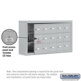 Salsbury Industries 19135-15ASK Cell Phone Storage Locker-with Front Access Panel-3 Door High Unit (5 Inch Deep Compartments)-15 A Doors (14 usable)-Aluminum-Surface Mounted-Master Keyed Locks