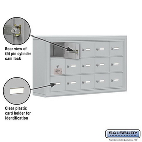 Salsbury Industries 19135-15ASK Cell Phone Storage Locker-with Front Access Panel-3 Door High Unit (5 Inch Deep Compartments)-15 A Doors (14 usable)-Aluminum-Surface Mounted-Master Keyed Locks