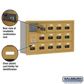 Salsbury Industries 19135-15GRC Cell Phone Storage Locker-with Front Access Panel-3 Door High Unit(5 Inch Deep Compartments)-15 A Doors(14 usable)-Gold-Recessed Mounted-Resettable Combination Locks