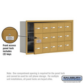 Salsbury Industries 19135-15GRK Cell Phone Storage Locker-with Front Access Panel-3 Door High Unit (5 Inch Deep Compartments)-15 A Doors (14 usable)-Gold-Recessed Mounted-Master Keyed Locks