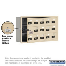 Salsbury Industries 19135-15SRC Cell Phone Storage Locker-3 Door High Unit(5 Inch Deep Compartments)-15 A Doors(14 usable)-Sandstone-Recessed Mounted-Resettable Combination Locks