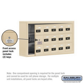 Salsbury Industries 19135-15SSC Cell Phone Storage Locker-3 Door High Unit(5 Inch Deep Compartments)-15 A Doors(14 usable)-Sandstone-Surface Mounted-Resettable Combination Locks