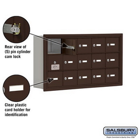 Salsbury Industries 19135-15ZRK Cell Phone Storage Locker-with Front Access Panel-3 Door High Unit (5 Inch Deep Compartments)-15 A Doors (14 usable)-Bronze-Recessed Mounted-Master Keyed Locks