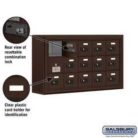 Salsbury Industries 19135-15ZSC Cell Phone Storage Locker-with Front Access Panel-3 Door High Unit(5 Inch Deep Compartments)-15 A Doors(14 usable)-Bronze-Surface Mounted-Resettable Combination Locks