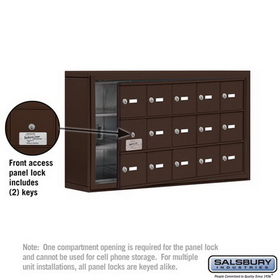 Salsbury Industries 19135-15ZSK Cell Phone Storage Locker-with Front Access Panel-3 Door High Unit (5 Inch Deep Compartments)-15 A Doors (14 usable)-Bronze-Surface Mounted-Master Keyed Locks