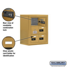 Salsbury Industries 19138-06GSC Cell Phone Storage Locker-with Front Access Panel-3 Door High Unit (8 Inch Deep Compartments)-6 A Doors (5 usable)-Gold-Surface Mounted-Resettable Combination Locks