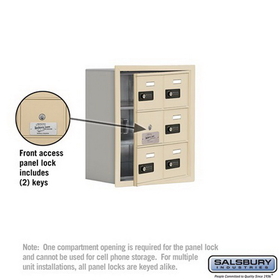 Salsbury Industries 19138-06SRC Cell Phone Storage Locker-3 Door High Unit(8 Inch Deep Compartments)-6 A Doors(5 usable)-Sandstone-Recessed Mounted-Resettable Combination Locks