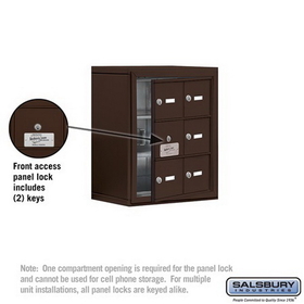Salsbury Industries 19138-06ZSK Cell Phone Storage Locker-with Front Access Panel-3 Door High Unit (8 Inch Deep Compartments)-6 A Doors (5 usable)-Bronze-Surface Mounted-Master Keyed Locks