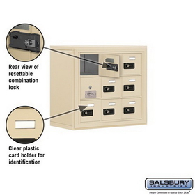 Salsbury Industries 19138-09SSC Cell Phone Storage Locker-3 Door High Unit(8 Inch Deep Compartments)-9 A Doors(8 usable)-Sandstone-Surface Mounted-Resettable Combination Locks