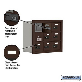 Salsbury Industries 19138-09ZRC Cell Phone Storage Locker-with Front Access Panel-3 Door High Unit(8 Inch Deep Compartments)-9 A Doors(8 usable)-Bronze-Recessed Mounted-Resettable Combination Locks