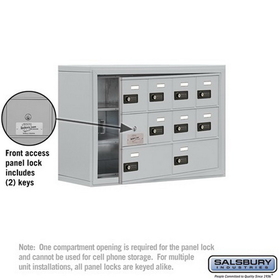 Salsbury Industries 19138-10ASC Cell Phone Storage Locker-with Front Access Panel-3 Door High Unit (8in Deep Compartments)-8 A Doors (7 usable) and 2 B Doors-Aluminum-Surface Mounted