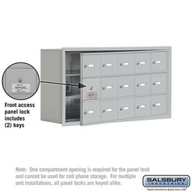 Salsbury Industries 19138-15ARK Cell Phone Storage Locker-with Front Access Panel-3 Door High Unit (8 Inch Deep Compartments)-15 A Doors (14 usable)-Aluminum-Recessed Mounted-Master Keyed Locks