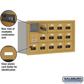 Salsbury Industries 19138-15GRC Cell Phone Storage Locker-with Front Access Panel-3 Door High Unit(8 Inch Deep Compartments)-15 A Doors(14 usable)-Gold-Recessed Mounted-Resettable Combination Locks