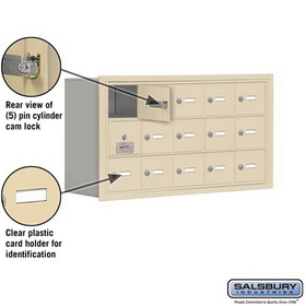 Salsbury Industries 19138-15SRK Cell Phone Storage Locker-with Front Access Panel-3 Door High Unit (8 Inch Deep Compartments)-15 A Doors (14 usable)-Sandstone-Recessed Mounted-Master Keyed Locks