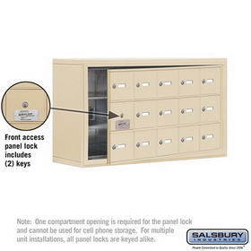 Salsbury Industries 19138-15SSK Cell Phone Storage Locker-with Front Access Panel-3 Door High Unit (8 Inch Deep Compartments)-15 A Doors (14 usable)-Sandstone-Surface Mounted-Master Keyed Locks