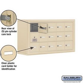 Salsbury Industries 19138-15SSK Cell Phone Storage Locker-with Front Access Panel-3 Door High Unit (8 Inch Deep Compartments)-15 A Doors (14 usable)-Sandstone-Surface Mounted-Master Keyed Locks