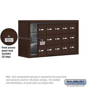 Salsbury Industries 19138-15ZSK Cell Phone Storage Locker-with Front Access Panel-3 Door High Unit (8 Inch Deep Compartments)-15 A Doors (14 usable)-Bronze-Surface Mounted-Master Keyed Locks