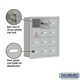 Salsbury Industries 19145-12ARK Cell Phone Storage Locker-with Front Access Panel-4 Door High Unit (5 Inch Deep Compartments)-12 A Doors (11 usable)-Aluminum-Recessed Mounted-Master Keyed Locks