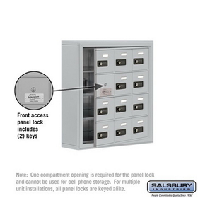 Salsbury Industries 19145-12ASC Cell Phone Storage Locker-4 Door High Unit(5 Inch Deep Compartments)-12 A Doors(11 usable)-Aluminum-Surface Mounted-Resettable Combination Locks
