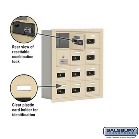 Salsbury Industries 19145-12SRC Cell Phone Storage Locker-4 Door High Unit(5 Inch Deep Compartments)-12 A Doors(11 usable)-Sandstone-Recessed Mounted-Resettable Combination Locks