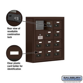 Salsbury Industries 19145-12ZSC Cell Phone Storage Locker-with Front Access Panel-4 Door High Unit(5 Inch Deep Compartments)-12 A Doors(11 usable)-Bronze-Surface Mounted-Resettable Combination Locks