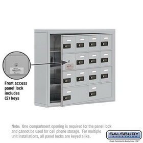 Salsbury Industries 19145-14ASC Cell Phone Storage Locker-with Front Access Panel-4 Door High Unit (5in Deep Compartments)-12 A Doors (11 usable) and 2 B Doors-Aluminum-Surface Mounted