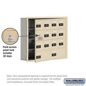 Salsbury Industries 19145-14SRC Cell Phone Storage Locker-with Front Access Panel-4 Door High Unit (5in Deep Compartments)-12 A Doors (11 usable) and 2 B Doors-Sandstone-Recessed Mounted