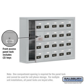 Salsbury Industries 19145-20ASC Cell Phone Storage Locker-4 Door High Unit(5 Inch Deep Compartments)-20 A Doors(19 usable)-Aluminum-Surface Mounted-Resettable Combination Locks