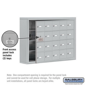 Salsbury Industries 19145-20ASK Cell Phone Storage Locker-with Front Access Panel-4 Door High Unit (5 Inch Deep Compartments)-20 A Doors (19 usable)-Aluminum-Surface Mounted-Master Keyed Locks