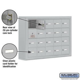 Salsbury Industries 19145-20ASK Cell Phone Storage Locker-with Front Access Panel-4 Door High Unit (5 Inch Deep Compartments)-20 A Doors (19 usable)-Aluminum-Surface Mounted-Master Keyed Locks