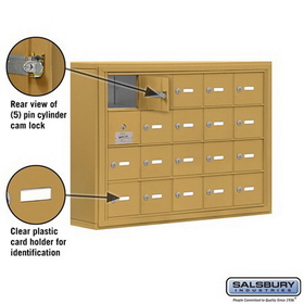 Salsbury Industries 19145-20GSK Cell Phone Storage Locker-with Front Access Panel-4 Door High Unit (5 Inch Deep Compartments)-20 A Doors (19 usable)-Gold-Surface Mounted-Master Keyed Locks