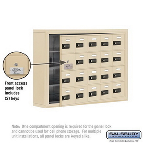 Salsbury Industries 19145-20SSC Cell Phone Storage Locker-4 Door High Unit(5 Inch Deep Compartments)-20 A Doors(19 usable)-Sandstone-Surface Mounted-Resettable Combination Locks