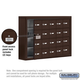 Salsbury Industries 19145-20ZSK Cell Phone Storage Locker-with Front Access Panel-4 Door High Unit (5 Inch Deep Compartments)-20 A Doors (19 usable)-Bronze-Surface Mounted-Master Keyed Locks