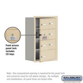 Salsbury Industries 19148-07SRK Cell Phone Storage Locker-4 Door High Unit(8 Inch Deep Compartments)-6 A Doors(5 usable)and 1 B Door-Sandstone-Recessed Mounted-Master Keyed Locks