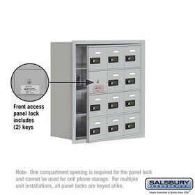 Salsbury Industries 19148-12ARC Cell Phone Storage Locker-4 Door High Unit(8 Inch Deep Compartments)-12 A Doors(11 usable)-Aluminum-Recessed Mounted-Resettable Combination Locks