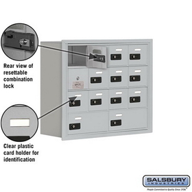 Salsbury Industries 19148-14ARC Cell Phone Storage Locker-with Front Access Panel-4 Door High Unit (8in Deep Compartments)-12 A Doors (11 usable) and 2 B Doors-Aluminum-Recessed Mounted