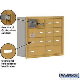 Salsbury Industries 19148-14GRK Cell Phone Storage Locker-4 Door High Unit(8 Inch Deep Compartments)-12 A Doors(11 usable)and 2 B Doors-Gold-Recessed Mounted-Master Keyed Locks