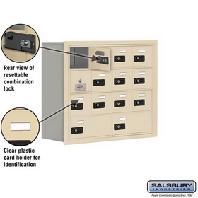 Salsbury Industries 19148-14SRC Cell Phone Storage Locker-with Front Access Panel-4 Door High Unit (8in Deep Compartments)-12 A Doors (11 usable) and 2 B Doors-Sandstone-Recessed Mounted