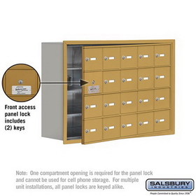 Salsbury Industries 19148-20GRK Cell Phone Storage Locker-with Front Access Panel-4 Door High Unit (8 Inch Deep Compartments)-20 A Doors (19 usable)-Gold-Recessed Mounted-Master Keyed Locks
