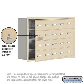 Salsbury Industries 19148-20SRK Cell Phone Storage Locker-with Front Access Panel-4 Door High Unit (8 Inch Deep Compartments)-20 A Doors (19 usable)-Sandstone-Recessed Mounted-Master Keyed Locks