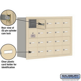 Salsbury Industries 19148-20SRK Cell Phone Storage Locker-with Front Access Panel-4 Door High Unit (8 Inch Deep Compartments)-20 A Doors (19 usable)-Sandstone-Recessed Mounted-Master Keyed Locks