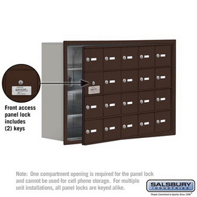 Salsbury Industries 19148-20ZRK Cell Phone Storage Locker-with Front Access Panel-4 Door High Unit (8 Inch Deep Compartments)-20 A Doors (19 usable)-Bronze-Recessed Mounted-Master Keyed Locks