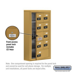 Salsbury Industries 19155-09GSC Cell Phone Storage Locker-5 Door High Unit(5 Inch Deep Compartments)-8 A Doors(7 usable)and 1 B Door-Gold-Surface Mounted-Resettable Combination Locks