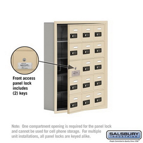 Salsbury Industries 19155-15SRC Cell Phone Storage Locker-5 Door High Unit(5 Inch Deep Compartments)-15 A Doors(14 usable)-Sandstone-Recessed Mounted-Resettable Combination Locks